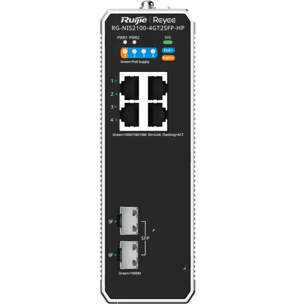 Switch Industriel 6 Ports 4 PoE 2 SFP NIS2100-4GT2SFP-HP