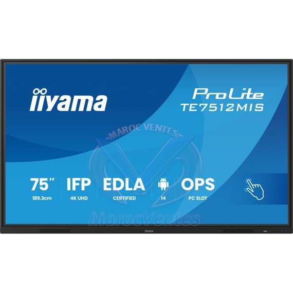 PROLITE Ecran Interactif Tactile 75 POUCES 4K UHD Certifiés Google EDLA TE7512MIS-B4AG
